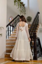 Rakhi Special White Color Nc Moss Fabric Ruffle Style Gown