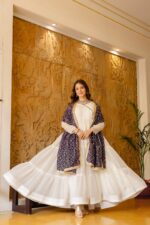 Rakhi Special White Color Nc Moss Fabric Ruffle Style Gown
