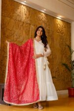 Rakhi Special White Color Nc Moss Fabric Ruffle Style Gown