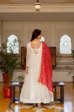 Rakhi Special White Color Nc Moss Fabric Ruffle Style Gown