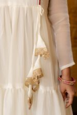 Rakhi Special White Color Nc Moss Fabric Ruffle Style Gown