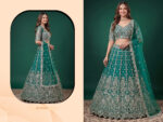 Rama Color Soft Net Fabric Multiple Sequence Embroidery Work Bridal Lehenga