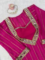 Rani Pink Color Gold Jari Fabric Real Mirror Work Sharara Suit
