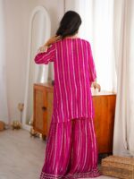 Rani Pink Color Gold Jari Fabric Real Mirror Work Sharara Suit