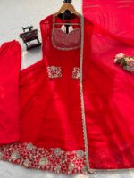 Red Color Faux Georgette Fabric Embroidery Sequence Work Anarkali Suit