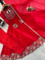 Red Color Faux Georgette Fabric Embroidery Sequence Work Anarkali Suit
