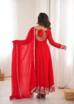 Red Color Faux Georgette Fabric Embroidery Sequence Work Anarkali Suit