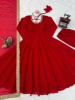Red Color Faux Georgette Fabric Hand Work Anarkali Suit