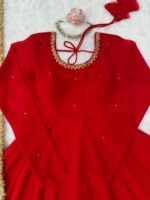 Red Color Faux Georgette Fabric Hand Work Anarkali Suit