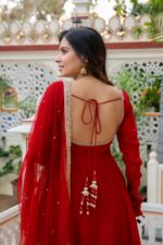 Red Color Faux Georgette Fabric Hand Work Anarkali Suit