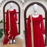 Red Color Faux Georgette Fabric Hand Work Anarkali Suit
