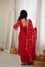 Red Color Faux Georgette Fabric Sequence With Bead Work Suit