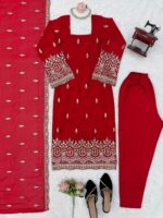 Red Color Faux Georgette Fabric Sequence With Bead Work Suit