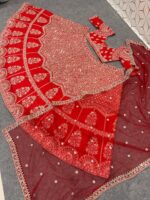 Red Color Kesariya Satin Fabric Jari With Sequence Work Lehenga