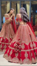 Red Color Kesariya Satin Fabric Jari With Sequence Work Lehenga
