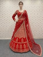 Red Color Kesariya Satin Fabric Jari With Sequence Work Lehenga