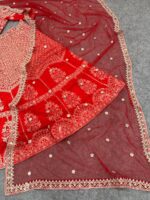 Red Color Kesariya Satin Fabric Jari With Sequence Work Lehenga