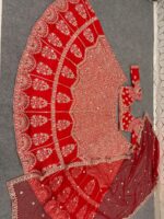 Red Color Kesariya Satin Fabric Jari With Sequence Work Lehenga