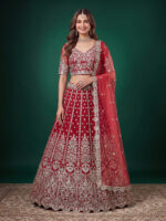 Red Color Soft Net Fabric Multiple Sequence Embroidery Work Bridal Lehenga