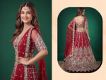 Red Color Soft Net Fabric Multiple Sequence Embroidery Work Bridal Lehenga