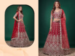 Red Color Soft Net Fabric Multiple Sequence Embroidery Work Bridal Lehenga
