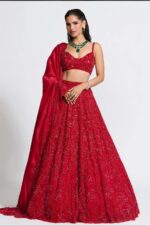 Red Color Vichitra Silk Fabric Sequence With Embroidery Coding Work Lehenga