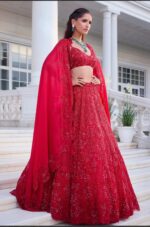Red Color Vichitra Silk Fabric Sequence With Embroidery Coding Work Lehenga