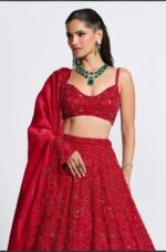 Red Color Vichitra Silk Fabric Sequence With Embroidery Coding Work Lehenga