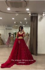 Red Color Vichitra Silk Fabric Sequence With Embroidery Coding Work Lehenga