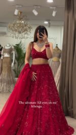 Red Color Vichitra Silk Fabric Sequence With Embroidery Coding Work Lehenga
