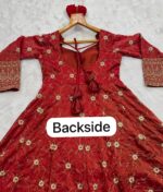 Rust Color Cosmos Fabric Sequence With Bead Work Anarkali Suit