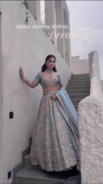 Sky Color Crepe Silk Fabric Jari With Sequence Work Lehenga
