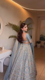 Sky Color Crepe Silk Fabric Jari With Sequence Work Lehenga