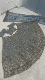 Sky Color Crepe Silk Fabric Jari With Sequence Work Lehenga