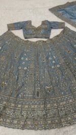 Sky Color Crepe Silk Fabric Jari With Sequence Work Lehenga