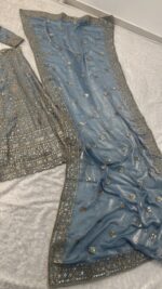 Sky Color Crepe Silk Fabric Jari With Sequence Work Lehenga