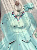 Sky Color Faux Georgette Fabric Embroidery Thread Work Anarkali Suit