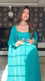 Teal Blue Color Faux Georgette Fabric Real Mirror Hand Work Anarkali Suit