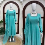 Teal Blue Color Faux Georgette Fabric Real Mirror Hand Work Anarkali Suit