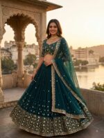 Teal Green Color Georgette Fabric Embroidery With Sequence Work Lehenga