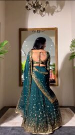 Teal Green Color Georgette Fabric Embroidery With Sequence Work Lehenga
