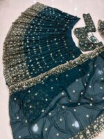 Teal Green Color Georgette Fabric Embroidery With Sequence Work Lehenga