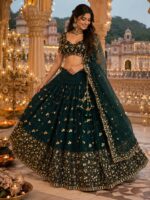 Teal Green Color Georgette Fabric Embroidery With Sequence Work Lehenga
