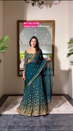 Teal Green Color Georgette Fabric Embroidery With Sequence Work Lehenga