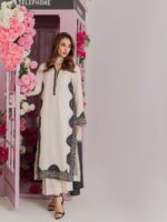 White Color Biscuit Slub Fabric Thread Work Suit