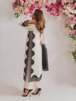 White Color Biscuit Slub Fabric Thread Work Suit