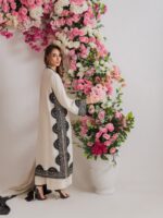 White Color Biscuit Slub Fabric Thread Work Suit