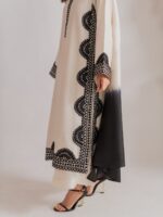 White Color Biscuit Slub Fabric Thread Work Suit