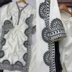 White Color Biscuit Slub Fabric Thread Work Suit