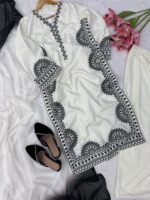 White Color Biscuit Slub Fabric Thread Work Suit